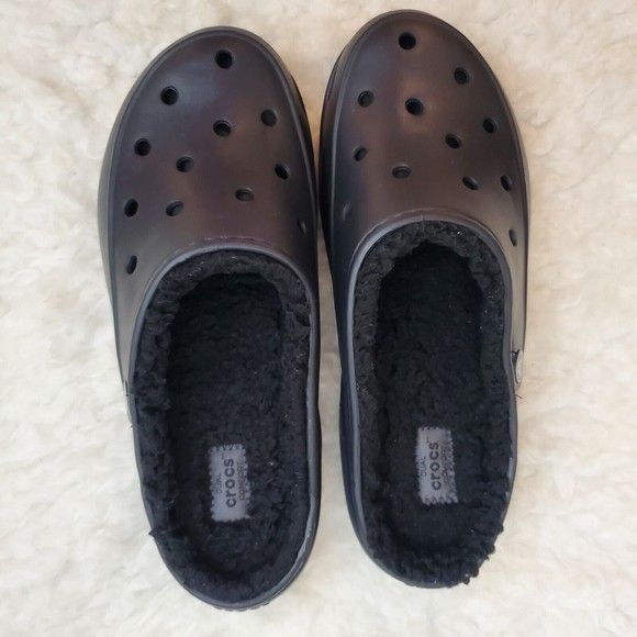 Classic Crocs Sz  Womens 9 Black Faux Fur Lined Dual Comfort Shoes Clogs - Picture 5 of 9